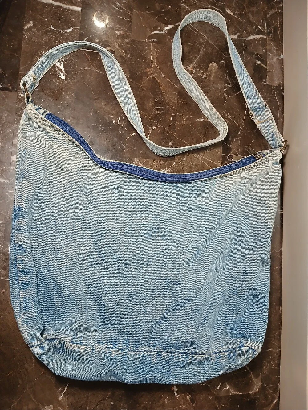 Y2k Faded Glory Light Blue Denim Messenger Bag with Adjustable Strap